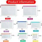Vuzvuv 34pcs Mesh Zipper Pouch Set ，8 Sizes Plastic Document Pouch with Label Stickers,8 Colors Waterproof Document Mesh Bags for File, Makeup, Board Game School Office Home Travel Storage