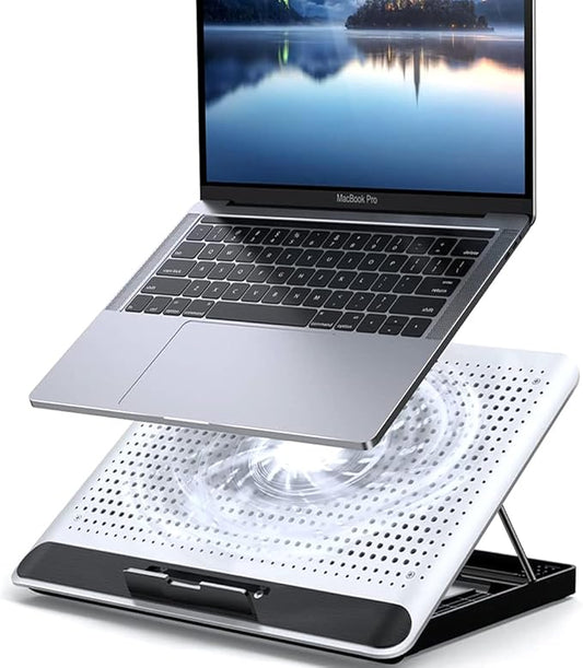 16inch Single Fan Lap Chill Mat - Aluminum Panel Laptop Cooling Pad, Heat Protection Laptop Cooler, Adjustable Foldable Long Stand, Fans Switch with dimmable-Speed, USB-A Connection Laptop Fan