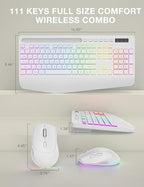 Wireless Keyboard and Mouse Backlits, Wrist Rest, LED Mouse, Rechargeable Ergonomic Keyboard with Phone Holder, Silent Light Up Combo for Computer, Mac, PC, Laptop, Chromebook (White)