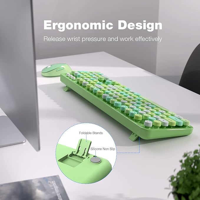 KNOWSQT Wireless Keyboard and Mouse Combo, Green Colorful 2.4G Typewriter Full-Size Retro Keyboards - USB Receiver Plug and Play, for Computer, PC, Laptop, Desktop, Windows
