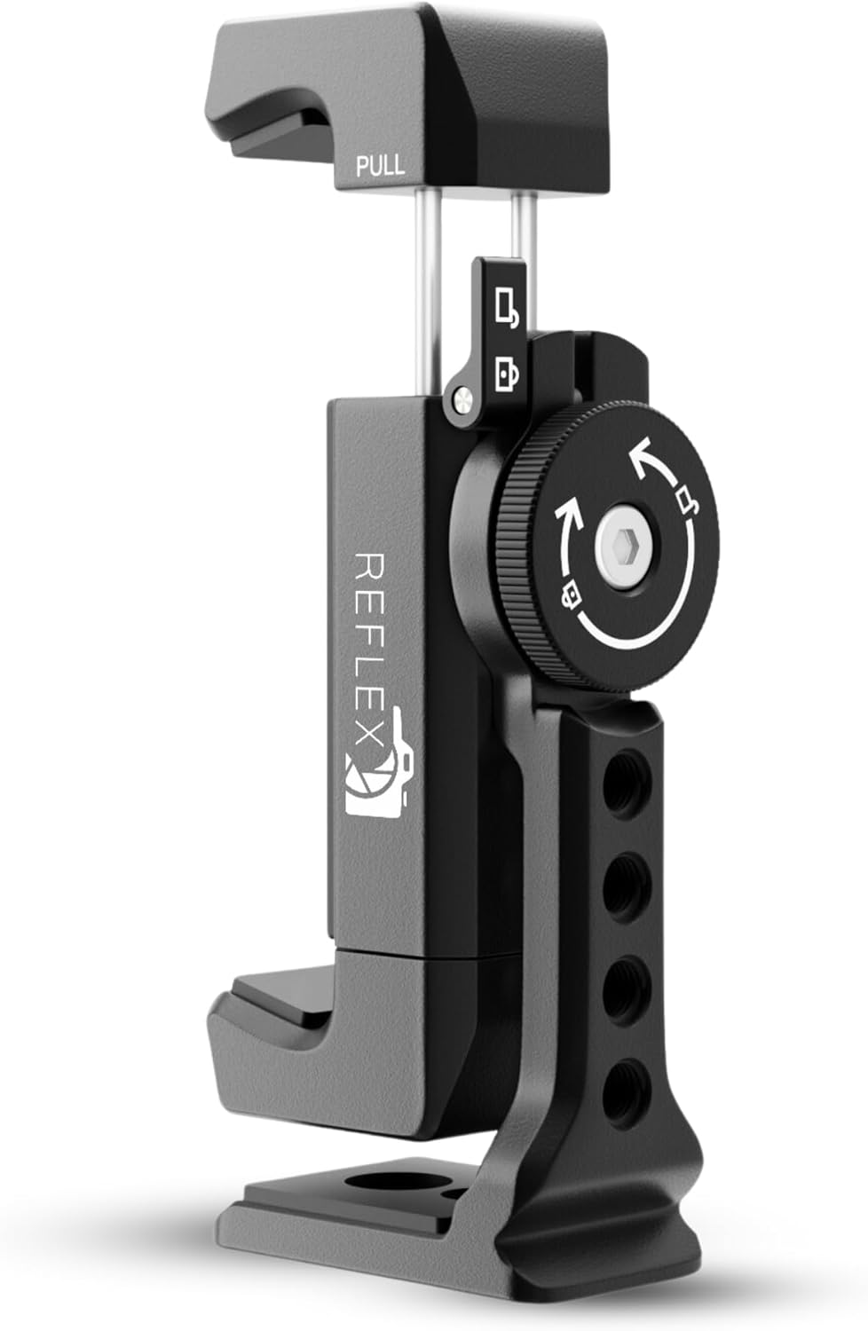 REFLEX CAMERA Metal Mobile Phone Tripod Mount, 360° Rotatable with Cold Shoe Mount, Universal Smartphone Attachment Clamp, 1/4" & 3/8" Mounting Screw Holes, Arca Swiss compatible Base Plate for iPhone