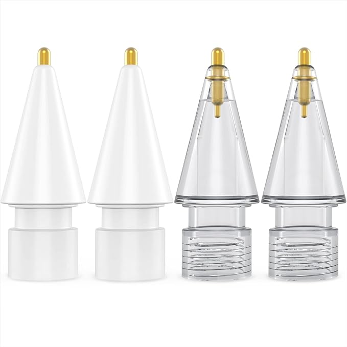 NIUTRENDZ 4 Pack Replacement Tips for Apple Pencil 2nd Generation and 1st Generation Fine Point Metal Tip, Wear-Resistant & Precise Control (1.95mm, White + Grey)