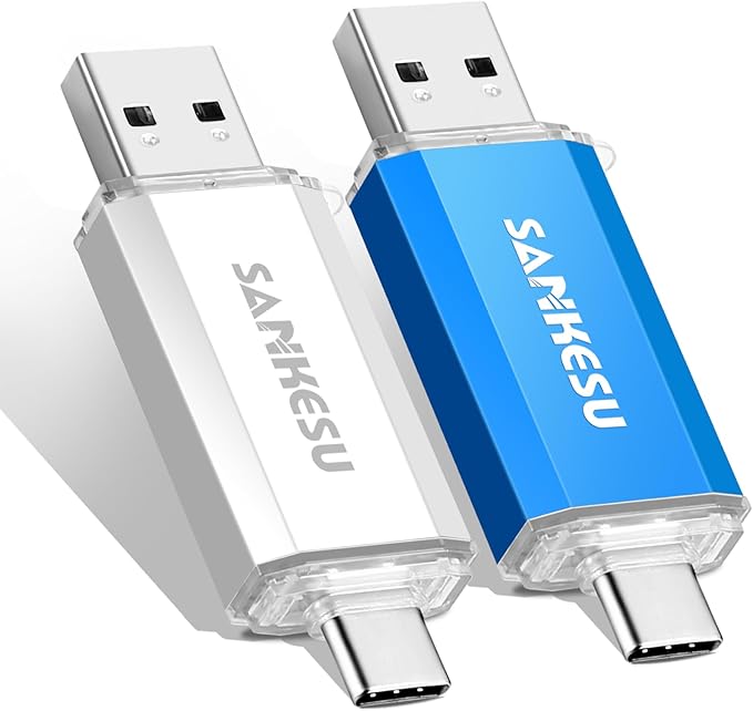 3.0 USB C Flash Drive, USB-A & Type-C OTG Thumb Stick, Dual Memory Sticks Compatible with PC/Laptop/Type C Cell Phone and Tablet (Silver/Blue, 128GB)
