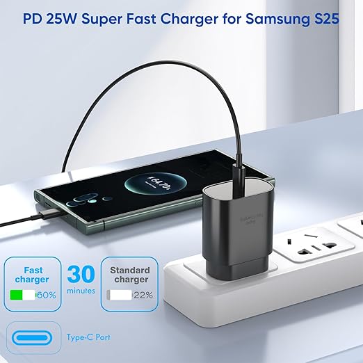 10FT Super Fast Charger Type C, 2Pack 25W USB C Wall Charge 10Foot Long Android Type C Charger Cable Fast Charging for Samsung Galaxy S25 Ultra/S25/S25+/S24+/S24 Ultra/S24/S24+/S23 Ultra/S22 Ultra/S21