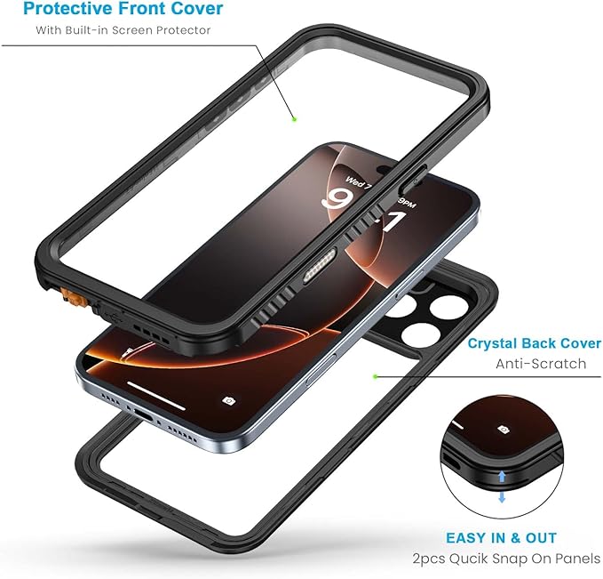 Lanhiem Magnetic for iPhone 16 Pro Max Case, Waterproof Dustproof Cover [Built in Screen Protector] [Compatible with MagSafe], Full Body Heavy Duty Phone Case for iPhone 16 Pro Max - 6.9” (Black)