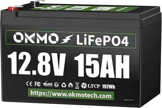 12V 15Ah Lithium Battery, Rechargeable LiFePO4 4000+ Cycles Rechargeable Battery Built-in 12A BMS for Scooter, Power Wheels, Fish Finder, UPS, Lighting and More