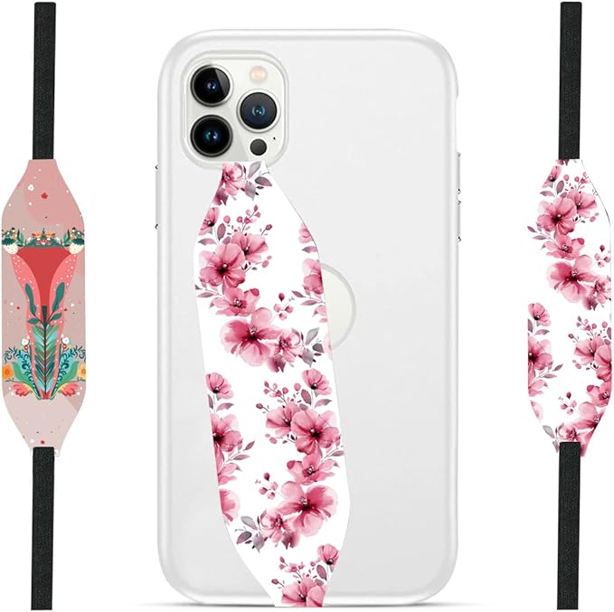 Phone Grip Strap - Reversible Finger Holder for Phone Back, Customizable Anti-Slip Design, Wireless Charging Compatible Detachable Holder for iPhone - Boho Bouquet