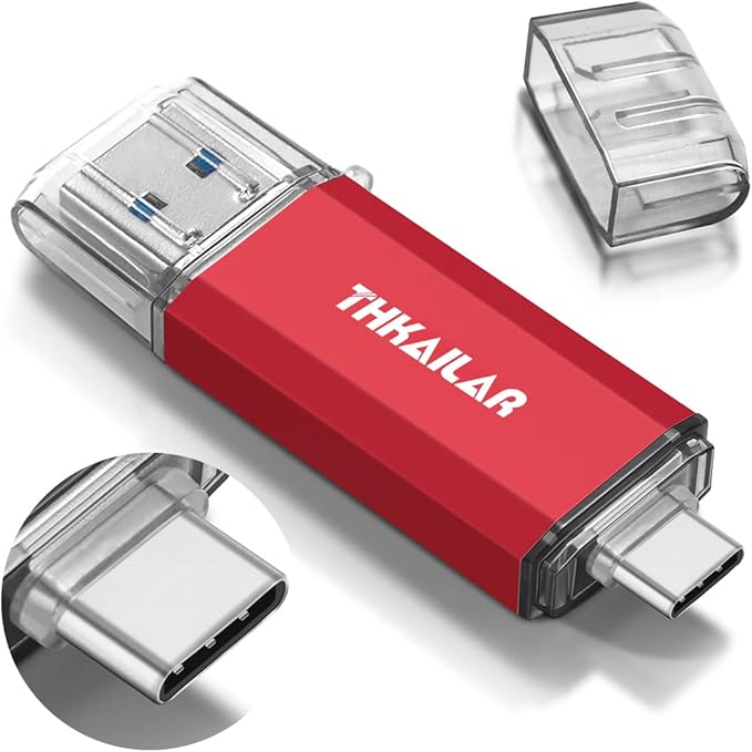 Thkailar USB C Flash Drive 256GB,USB Flash Drive with Type C and Type A 3.1 Port Compatible with Android Phone,MacBook Pro,PC(Red)