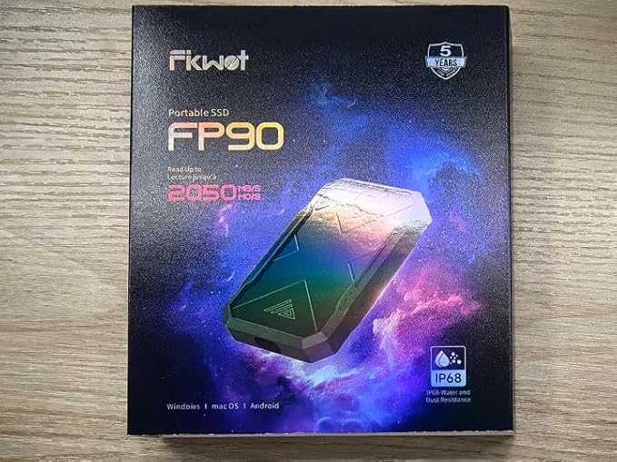 500GB Portable SSD, Up to 2050MB/s, USB 3.2 Gen2 USB-C, IP68 Water & Dust Resistant, Shockproof, External Solid State Drive for Smart TV, Cameras, iPhone 16/15, Windows, Mac and Other Devices (FP90)