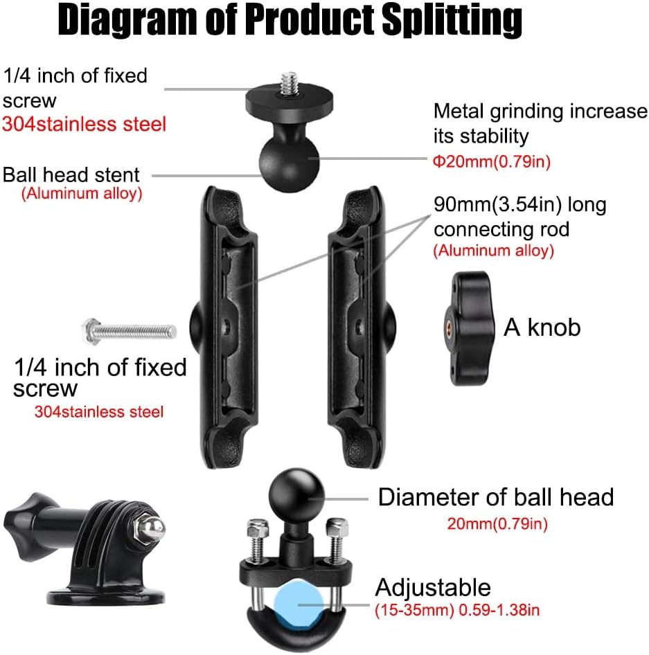 360° Rotating Sports Camera Bracket,Motorcycle Mount for Go Pro Hero10/9/8/max/7/6/5/4 Action Camera Moto Bike Handlebar Mount,U-Shaped Handlebar Bracket (U- Handlebars)