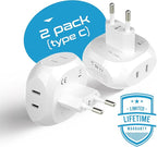 Ceptics European Travel Plug Adapter Europe Power Adaptor Charger 4 Input - Ultra Compact - Light Weight - USA to Any Type C Countries Such as Italy, Iceland, Austria and More - 2 Pack (PT-9C)