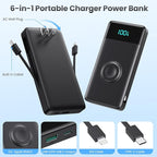 Portable Charger for iPhone with Built in Cables & Wall Plug,6-in-1 10800mah Power Bank with iWatch Charger, QC4.0+25W PD Fast Charging LCD Display Battery Pack for iPhone 16/15/14,Android