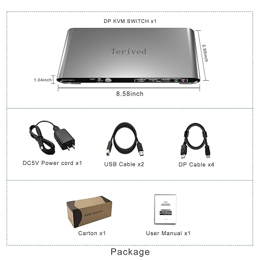 2 Port DP USB 3.0 Automatic KVM Switch Dual Monitor 4K@144Hz Two Computers Two DisplayPort Monitors switcher, 8K@30Hz, Aluminum hotkey Audio mic, Digital Display, HDR10 with Cables