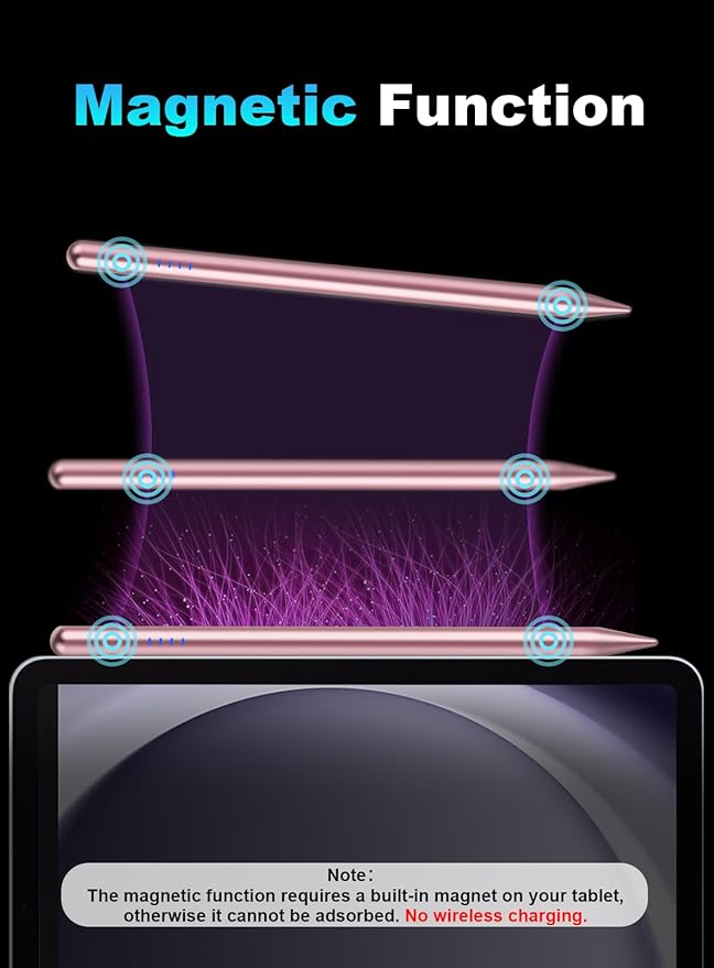 Stylus Pen for Android Tablet/Phone Pom Tips Fast Charge Stylus Pen for iPhone Magnetic Active Pencil Compatible with Samsung A9+, iPhone, Lenovo and Other Android Smartphone and Tablet Devices-Pink