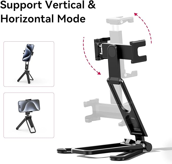 ULANZI MA26 Foldable Phone Tripod - Pocket Cell Phone Vlog Video Tripod Handle Aluminium Smartphone Desk Stand 2 Cold Shoe Small Size All in One Lightweight Portable Vlog Stick for iPhone Samsung