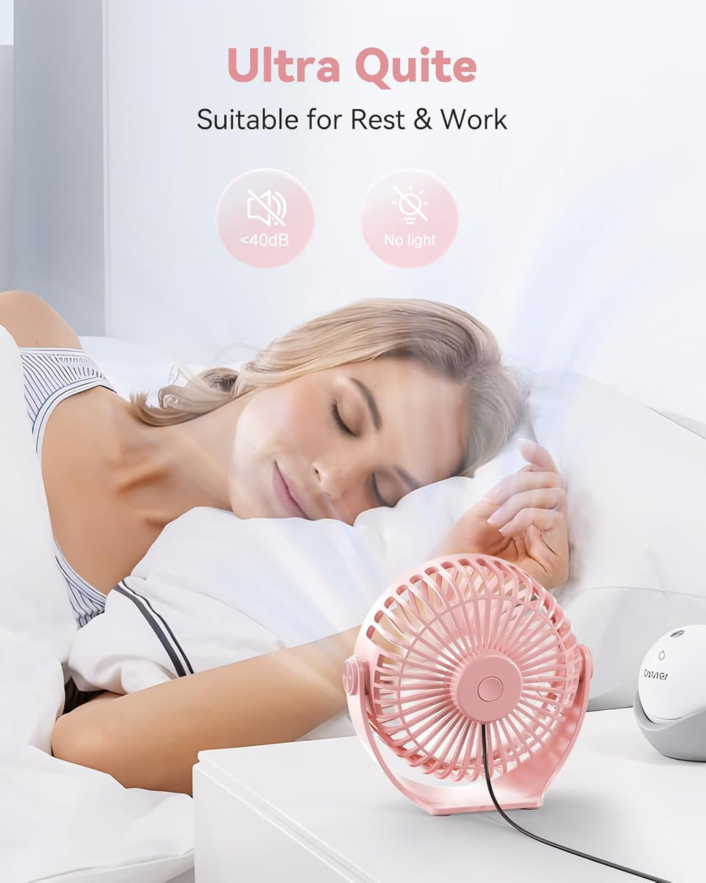 USB Desk Fan, 5 Inch Mini Portable, 3 Speeds Strong Airflow Personal Desktop, Detachable Cooling Fan 360° Rotation Quiet Small Fan for Desk Home Office Travel Car, Pink, 5ft Cable