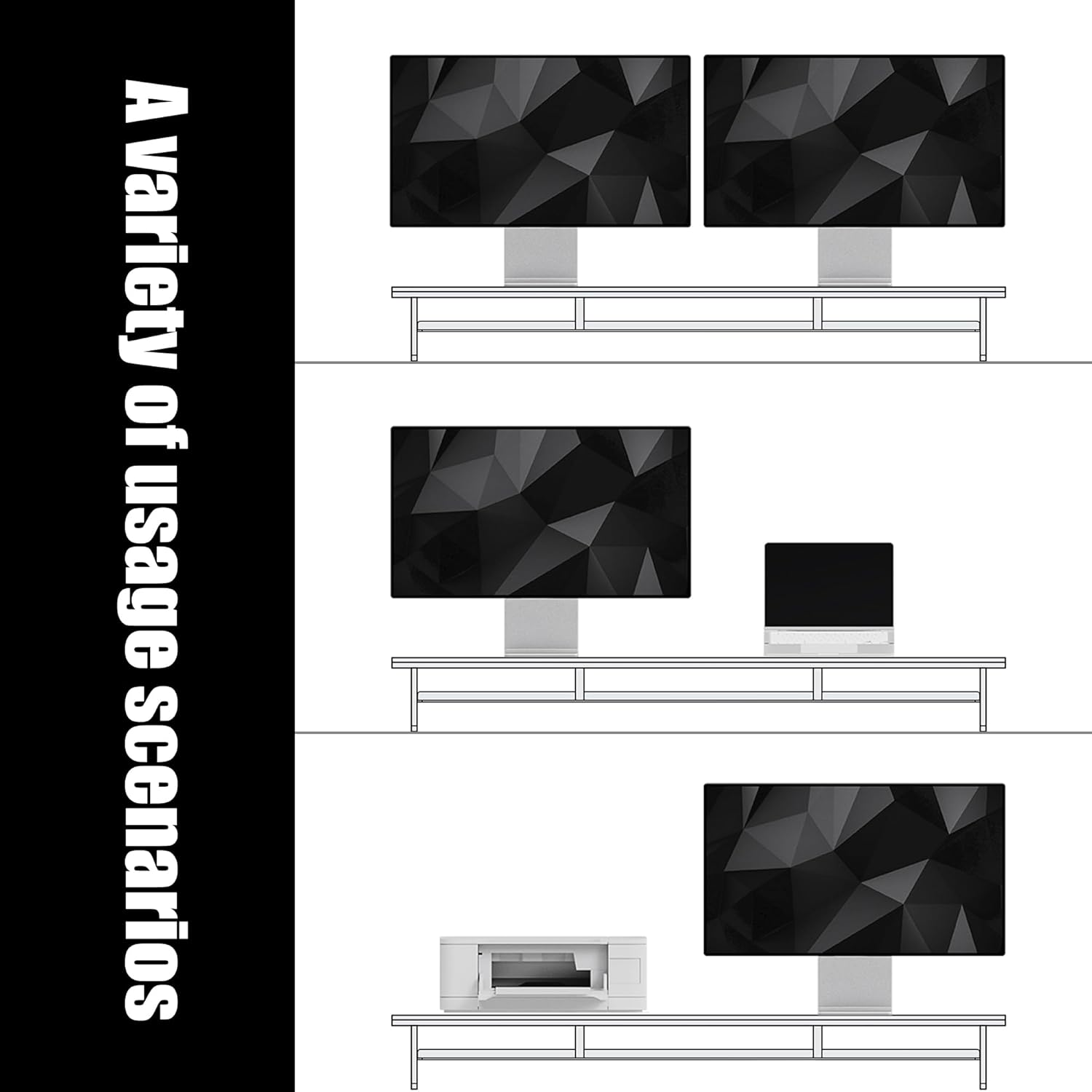 Dual‑Tier Monitor Stand for Modern Desk Setup – Minimalist Wooden and Metal Riser Shelf with Transparent Acrylic Feet for Dual Monitors, Laptops, Home Office Aesthetic，White