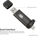 Timetec 1TB Pro Portable USB 3.2 Gen 2 Type-C/Type-A SSD Read Speed 1000MB/s Solid State Drive Stick for iPhone 15/Android/Tablet/Windows/Mac