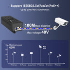 YuanLey Gigabit PoE Injector 60W, PoE++ Injector Converts Non-PoE to PoE++ Network, IEEE 802.3at/af, 10/100/1000Mbps PoE Adapter, Distances Up to 325 Feet, Plug & Play, Wall-Mounted