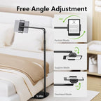 elitehood iPad Stand Floor, Height Adjustable Tablet Floor Stand with Heavy Base, 360° Rotatable Kinlde Holder for Reading in Bed, Fit 4.7''-13'' iPad mini Air Pro, Galaxy Tab, Kindle and Cell Phone
