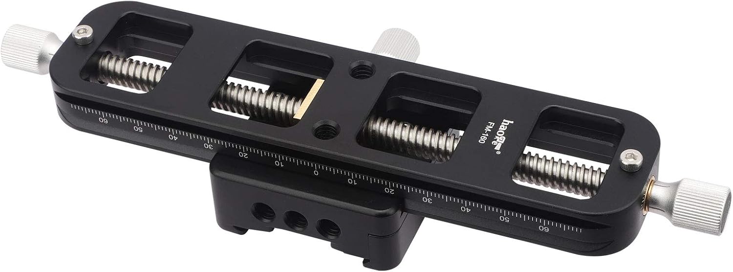 Haoge FM-160 Wormdrive Macro Rail for Macro Photography Track, Focus Stacking Precision Focus Slider/Close-up Shooting Clamp Plate Fine-Tuning Screw Rod