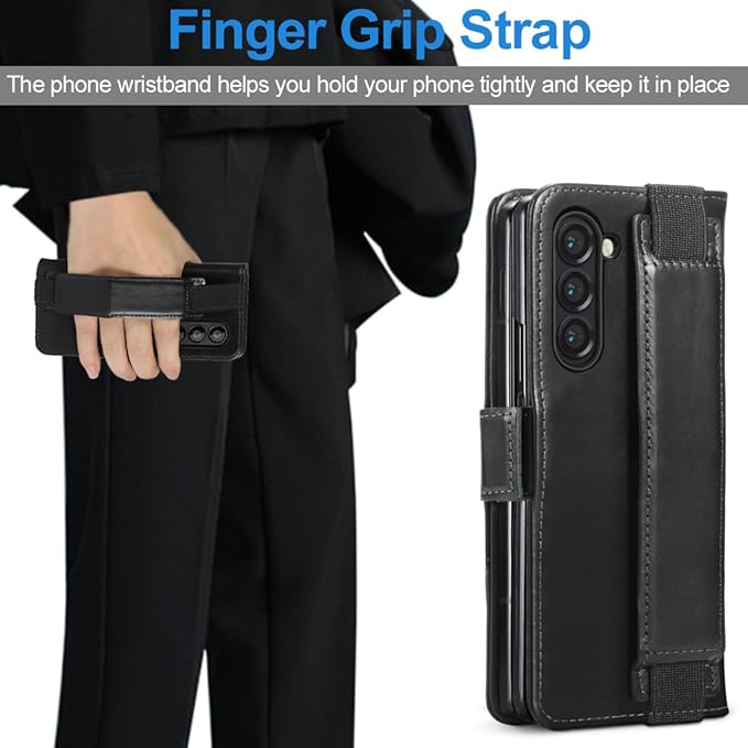 KEZiHOME for Samsung Galaxy Z Fold 6 Case, Genuine Leather Wallet Case [RFID Blocking] with Card Holder Kickstand Folio Protective Phone Cover Compatible with Galaxy Z Fold6 (Black)