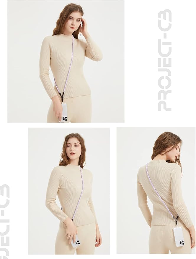 project-cb Phone Lanyard×1,Phone Tether Tab×2, Crossbody Cell Phone Lanyard,Rope Lanyard,Universal Adjustable Phone Strap(Purple)