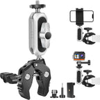 Aluminum Alloy Camera Mounts Clamp Mount Bicycle Handlebar Adapter Mount with Dual 360°Rotatable Ball Head with Adapter Phone Clip Compatible with Hero Insta360 and Other Action Cameras