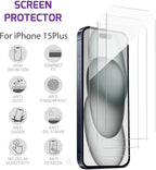 Tempered Glass Screen Protector for iPhone 15 Plus Clear (3 Pack)