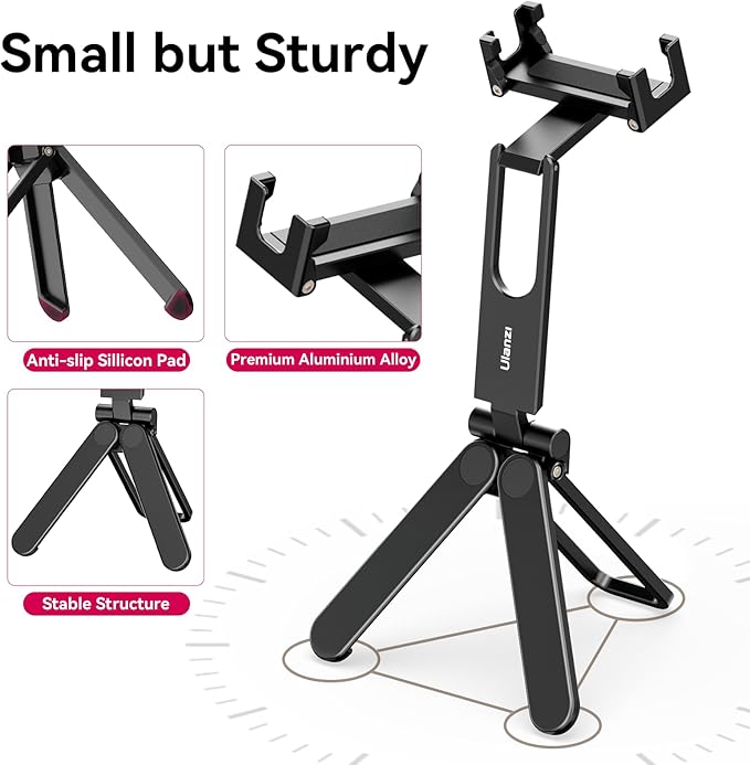ULANZI MA26 Foldable Phone Tripod - Pocket Cell Phone Vlog Video Tripod Handle Aluminium Smartphone Desk Stand 2 Cold Shoe Small Size All in One Lightweight Portable Vlog Stick for iPhone Samsung