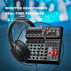 BOMGE 06A Professional 6 Channel DJ Audio Mixer, DJ Controller Sound Mixer with 99 DSP Effects,7-band EQ Independent 48V Bluetooth USB Interface Recording for Studio Stage Party Home Recording