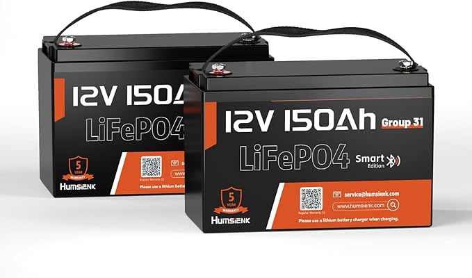 12V 150Ah LiFePO4 Lithium Battery BCI Group31 Bluetooth 2Pack,Built-in 110A BMS, Deep Cycle Battery for Solar, RV, Marine, Off-Grid Applications - 15000+ Life Cycles, Safe & Lightweight