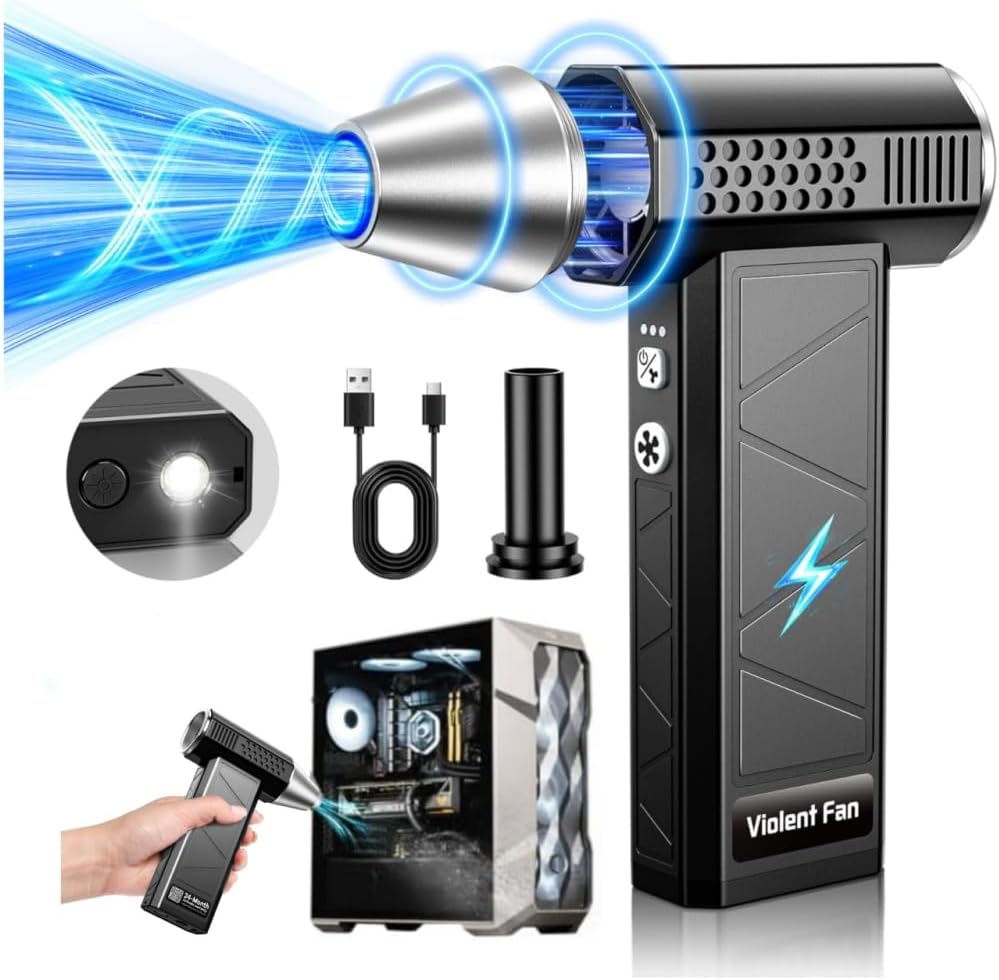 Compressed Air Duster, 380000RPM Electric Air Duster with LED Light, 4-Gear Adjustable Mini Handheld Air Blower Jet Turbo Fan Jet Dry Blower Rechargeable Air Blower Duster for Keyboard Car Home