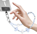MAGEASY Beaded Phone Charm for Women - Cell Phone Wrist Strap with Teather Tab, Designed for iPhone & Android Phones, Keychain, Camera - Heart Fluff