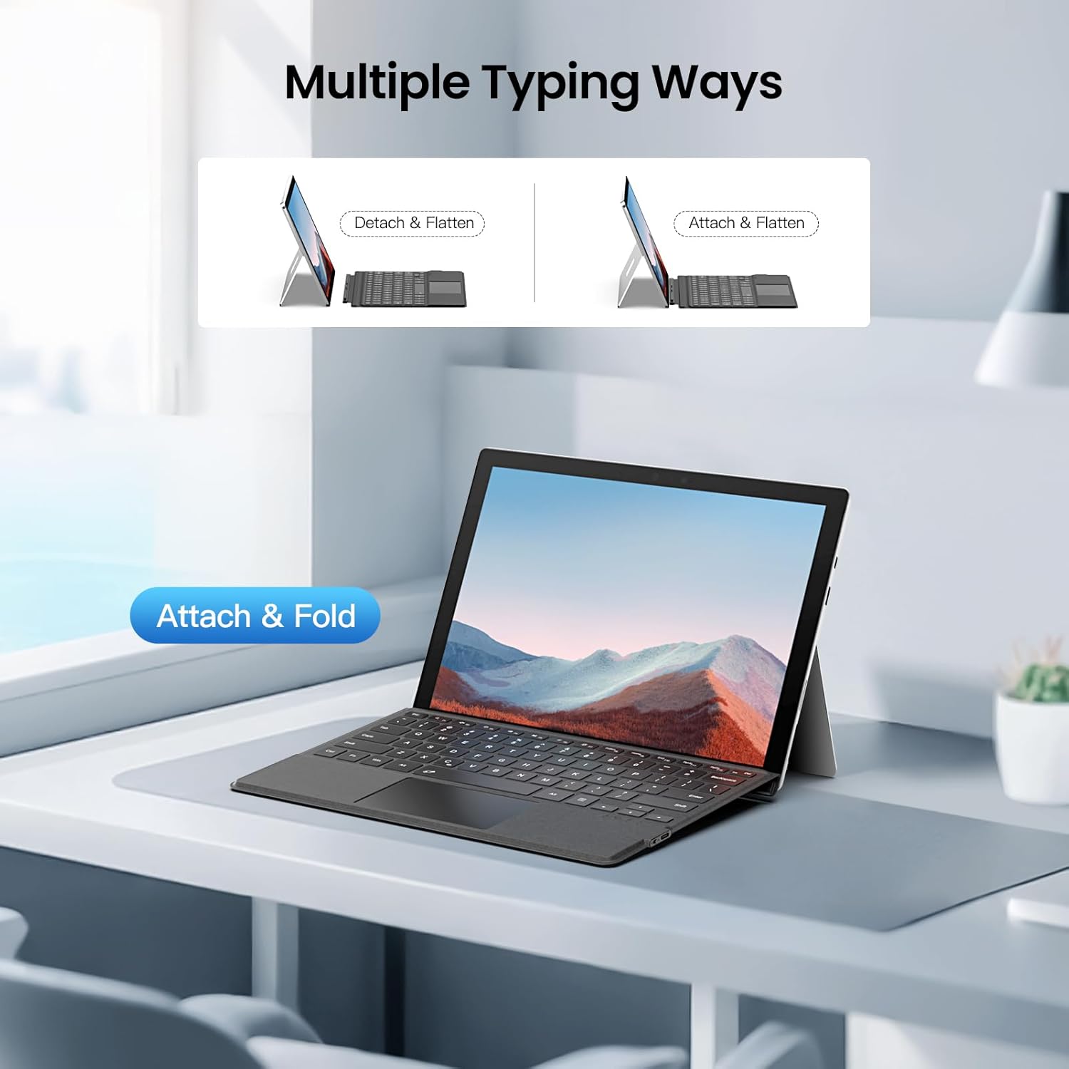 MoKo Type Cover Compatible with Microsoft Surface Pro 7 Plus 2021/ Pro 7 / Pro 6 / Pro 5 / Pro 4 /Pro 3, Lightweight Wireless Replacement Keyboard with Trackpad & Built-in Rechargeable Battery, Gray