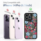AIGOMARA Magnetic Case for iPhone 14 Pro [Compatible with MagSafe] Cute Pink Blue Flower Floral Pattern Soft TPU Bumper Hard PC Back Anti-Fall Shockproof Protective Slim Cover for Women Girls