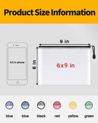 SUNEE Plastic Mesh Zipper Pouch 6x9 in (Black, 12 Packs),Extra Large Water-Resistant Zip Bag for School Office Supplies, Puzzles & Games Organizing Storage