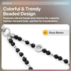 MAGEASY Beaded Phone Charm for Women - Cell Phone Wrist Strap with Teather Tab, Designed for iPhone & Android Phones, Keychain, Camera - Onyx Bloom