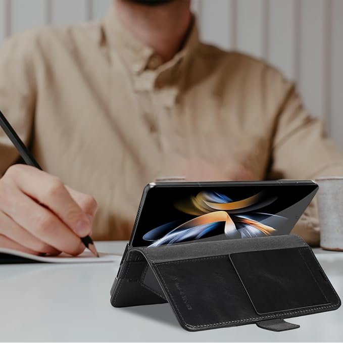 KEZiHOME for Samsung Galaxy Z Fold 6 Case, Genuine Leather Wallet Case [RFID Blocking] with Card Holder Kickstand Folio Protective Phone Cover Compatible with Galaxy Z Fold6 (Black)