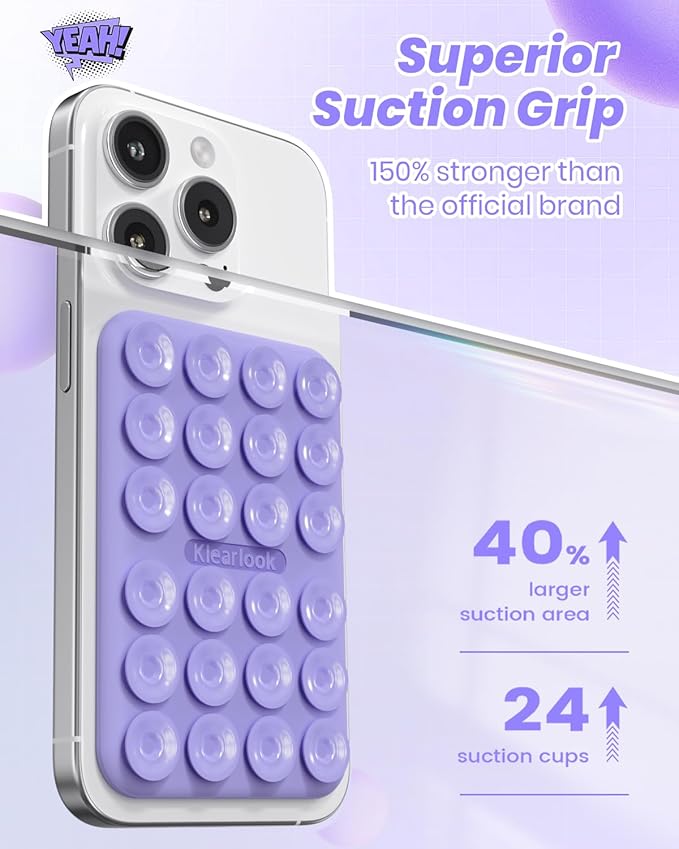 Klearlook Magnetic Suction Phone Mount for MagSafe Case, Removable Sticky Phone Grip Holder for Hands-Free Makeup/Selfie/Live Streaming/Vlog for TikTok & Instagram Influencer/Creator, Lavender