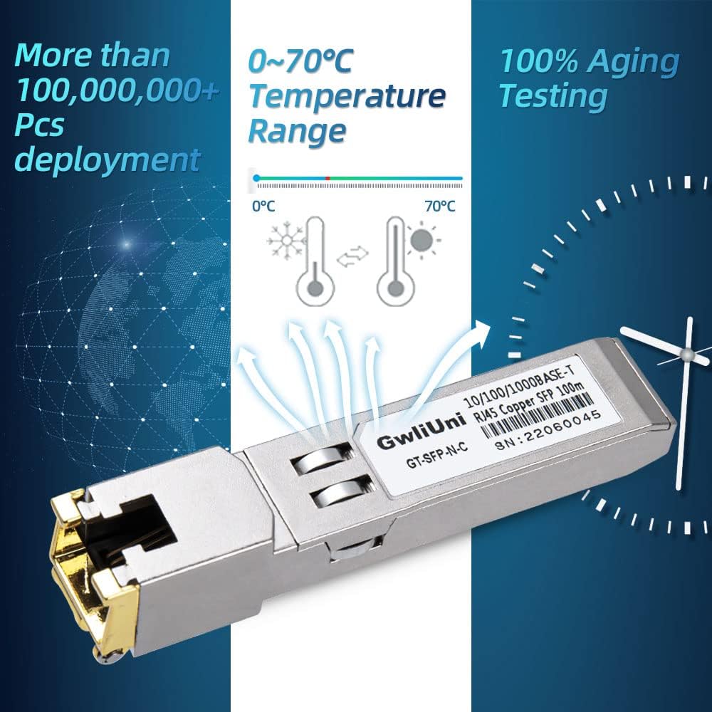 10Pcs 1.25Gbps RJ45 Copper SFP, 10/100/1000Base-T transceiver Module 100m for Switch, Router, Firewall, Network Card, Media Converter etc
