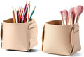 HOMIEAZICOZI 2-Pack Cork Leather Desk Accessories Storage - Pencil Pen Holder - Makeup Brush Holder Organizer - Stylish Addition to Home Decor (Apricot)