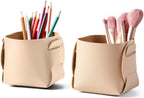 HOMIEAZICOZI 2-Pack Cork Leather Desk Accessories Storage - Pencil Pen Holder - Makeup Brush Holder Organizer - Stylish Addition to Home Decor (Apricot)