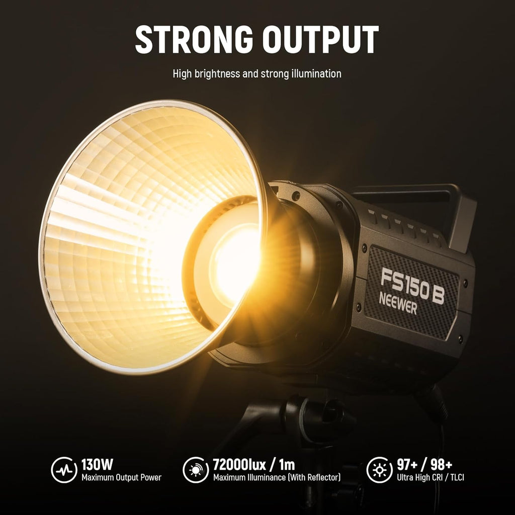 NEEWER FS150B LED Video Light 2.4G/APP Control,130W Bi Color COB Silent Photography Continuous Output Lighting with 4 Types Precise Dimming, 72000lux/1m, 2700K-6500K, CRI 97+,12 Effects, Bowens Mount