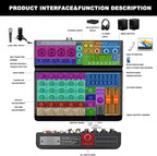 BOMGE 06A Professional 6 Channel DJ Audio Mixer, DJ Controller Sound Mixer with 99 DSP Effects,7-band EQ Independent 48V Bluetooth USB Interface Recording for Studio Stage Party Home Recording