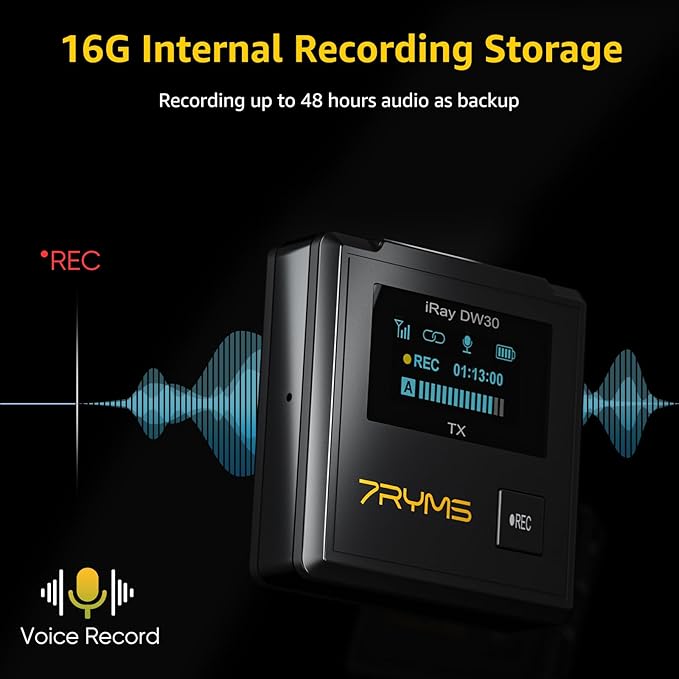 iRay DW30 Wireless Lavalier Microphone with 16GB Internal Recording, Lav Mic Input, USB-C Output, 2.4GHz Wireless Mic for Camera, iPhone, PC - Ideal for Vlogging, Live Streaming, and Video Recording