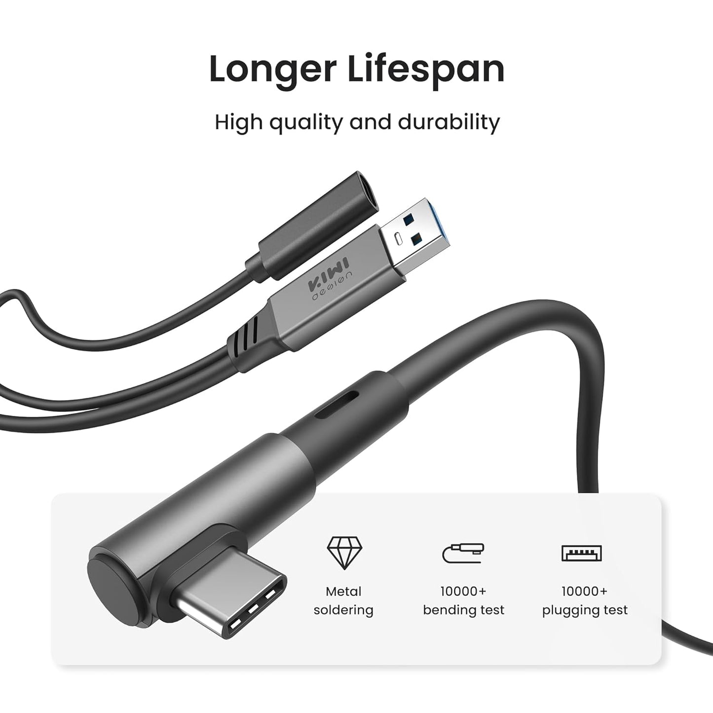 KIWI design Link Cable with Charging 16FT Compatible with Meta Quest 3s/3/2/ Pro/Pico 4 Accessories and PC/SteamVR, USB 3.0 to USB C Link Cable with 5Gbps Super Speed for Extended Gameplay, Black
