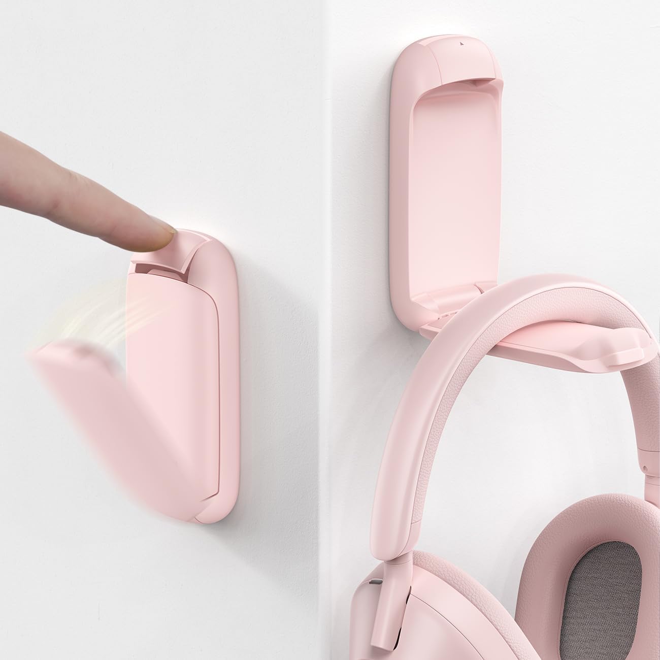 Lamicall Headphone Stand, Sticky Headset Holder - Foldable Headphone Holder Hook Mount, Adhesive Headset Hanger Clip Under Desk, Earphone Clamp for Airpods Max, HyperX, Sennheiser, Pink