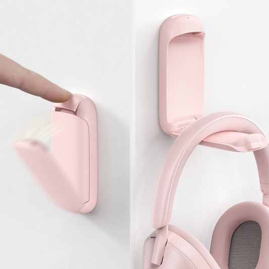 Lamicall Headphone Stand, Sticky Headset Holder - Foldable Headphone Holder Hook Mount, Adhesive Headset Hanger Clip Under Desk, Earphone Clamp for Airpods Max, HyperX, Sennheiser, Pink
