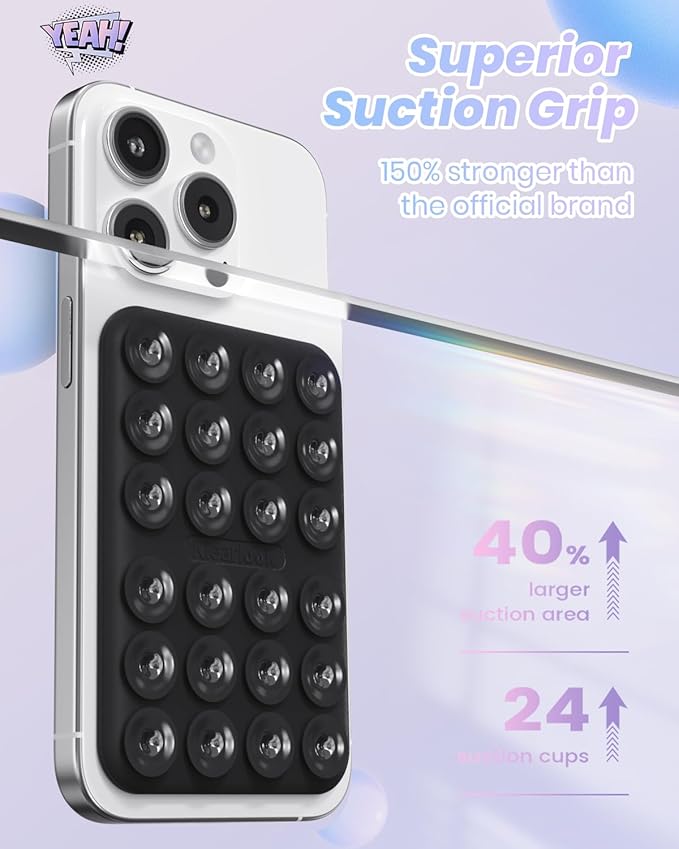 Klearlook Magnetic Suction Phone Mount for MagSafe Case, Removable Sticky Phone Grip Holder for Hands-Free Makeup/Selfie/Live Streaming/Vlog for TikTok & Instagram Influencer/Creator, Black